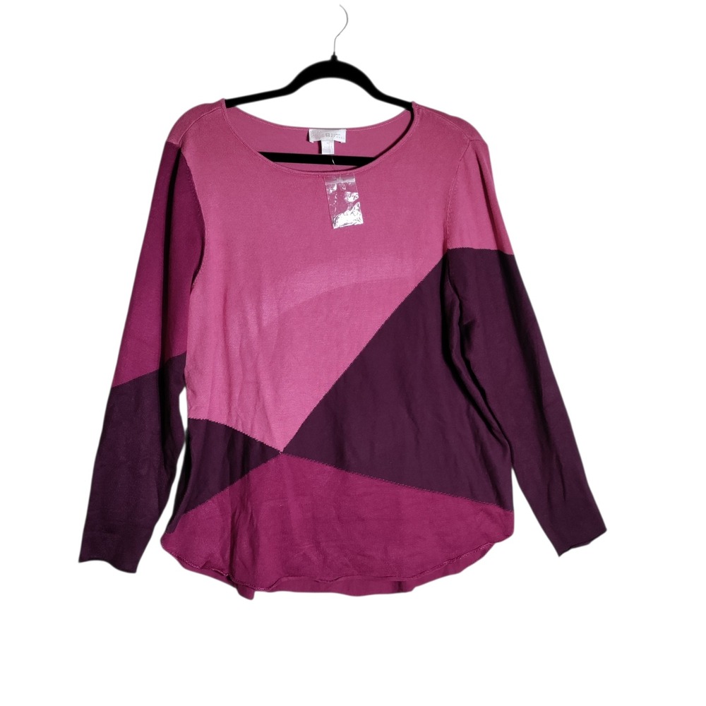 Belle by Kim Gravel Womens Pink Plum Colorblock Long Sleeve‎ Sweater Size M